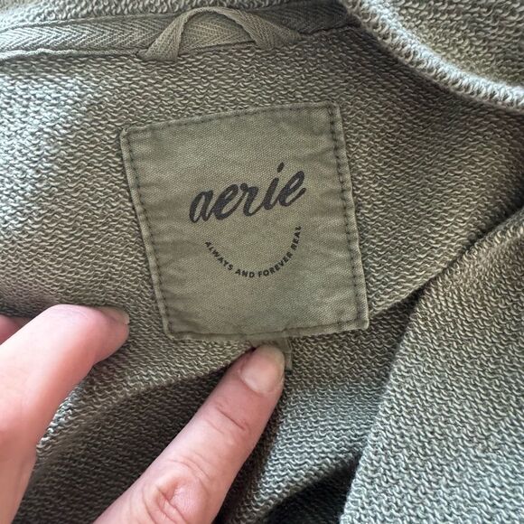 Aerie  Long Sweatshirt Cardigan Size L Olive Green - Picture 5 of 6
